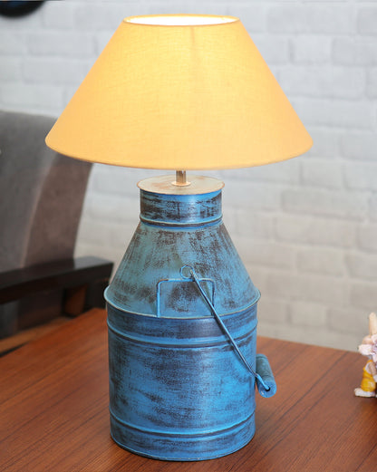 Rustic Milk Churn Can Table Lamp with cone shade, Rustic Algae