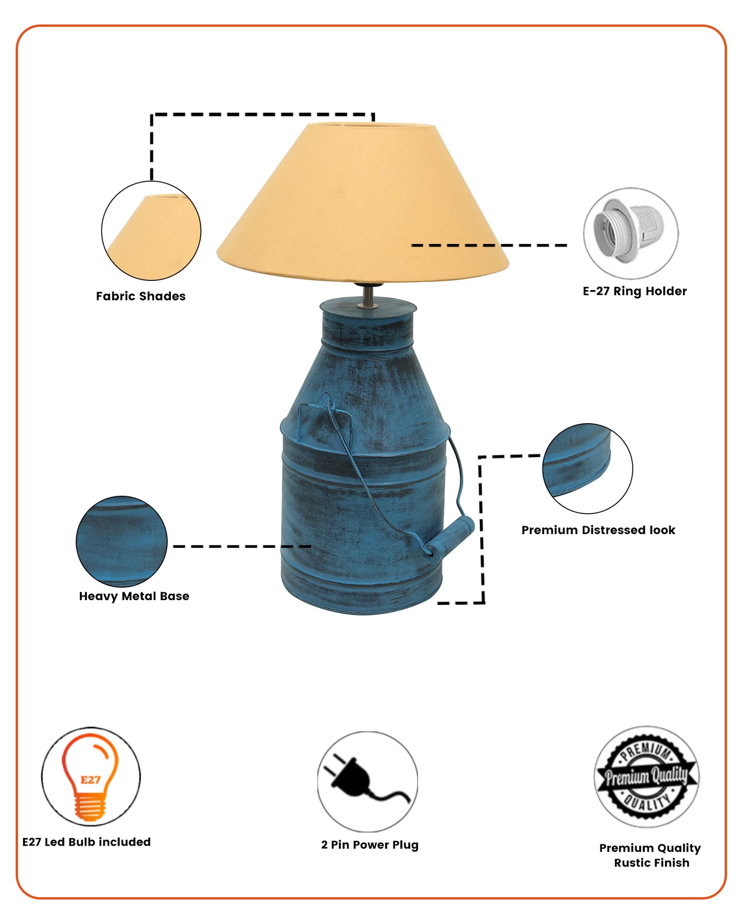 Rustic Milk Churn Can Table Lamp with cone shade, Rustic Algae