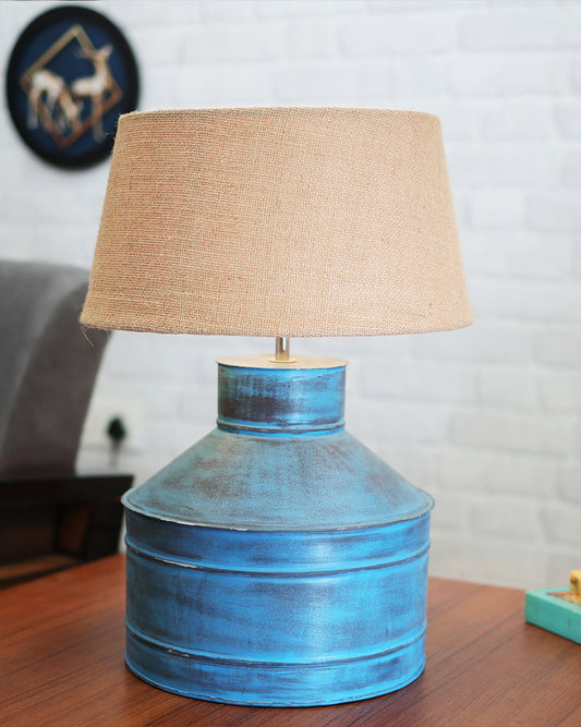 Rustic Milk Gagar Table Lamp with drum shade, Rustic Algae