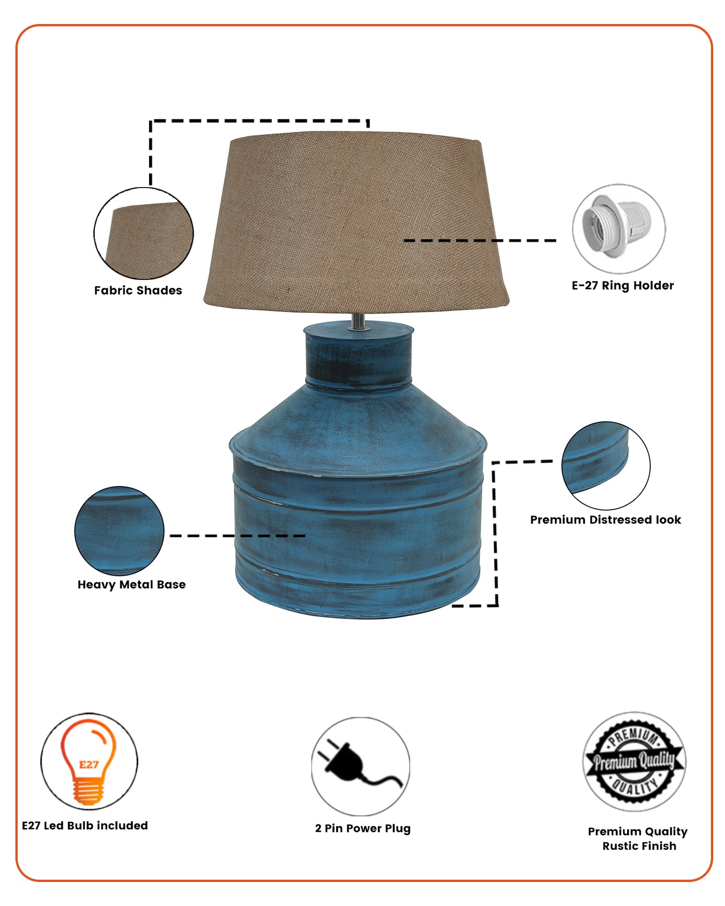 Rustic Milk Gagar Table Lamp with drum shade, Rustic Algae