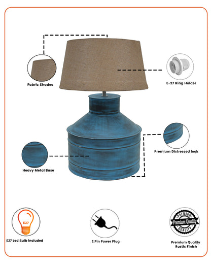 Rustic Milk Gagar Table Lamp with drum shade, Rustic Algae