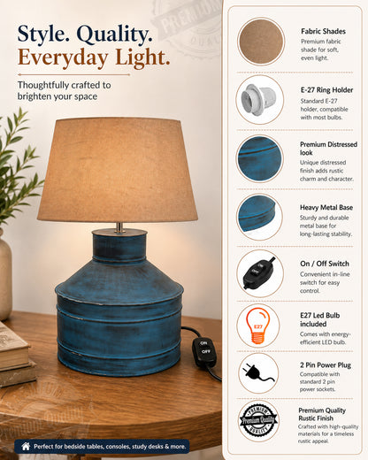 Rustic Milk Gagar Table Lamp with drum shade, Rustic Algae