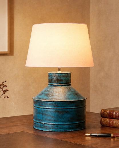 Rustic Milk Gagar Table Lamp with drum shade, Rustic Algae