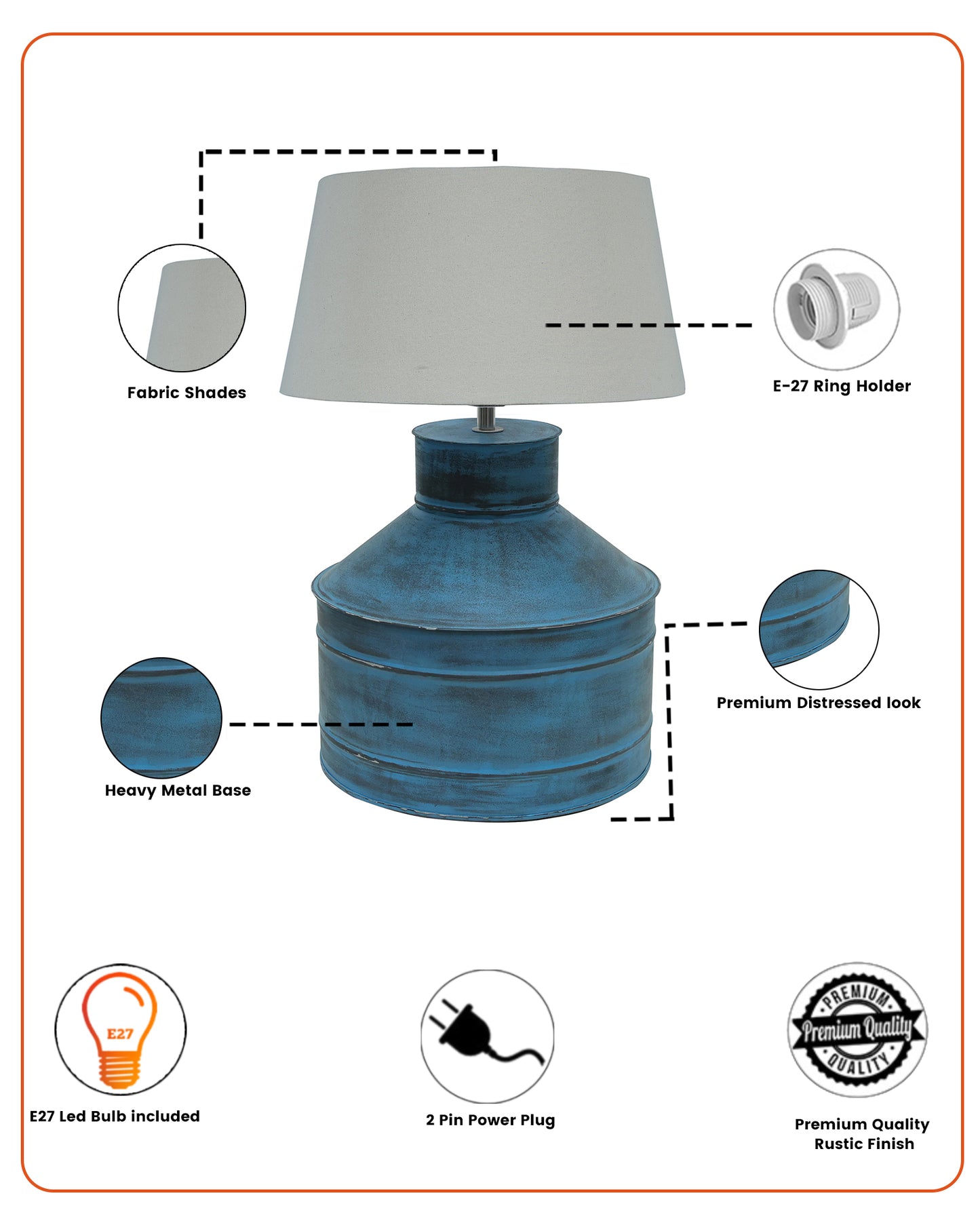 Rustic Milk Gagar Table Lamp with drum shade, Rustic Algae