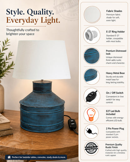 Rustic Milk Gagar Table Lamp with drum shade, Rustic Algae