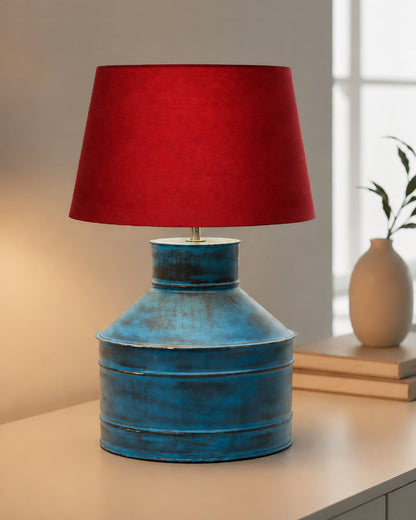 Rustic Milk Gagar Table Lamp with drum shade, Rustic Algae