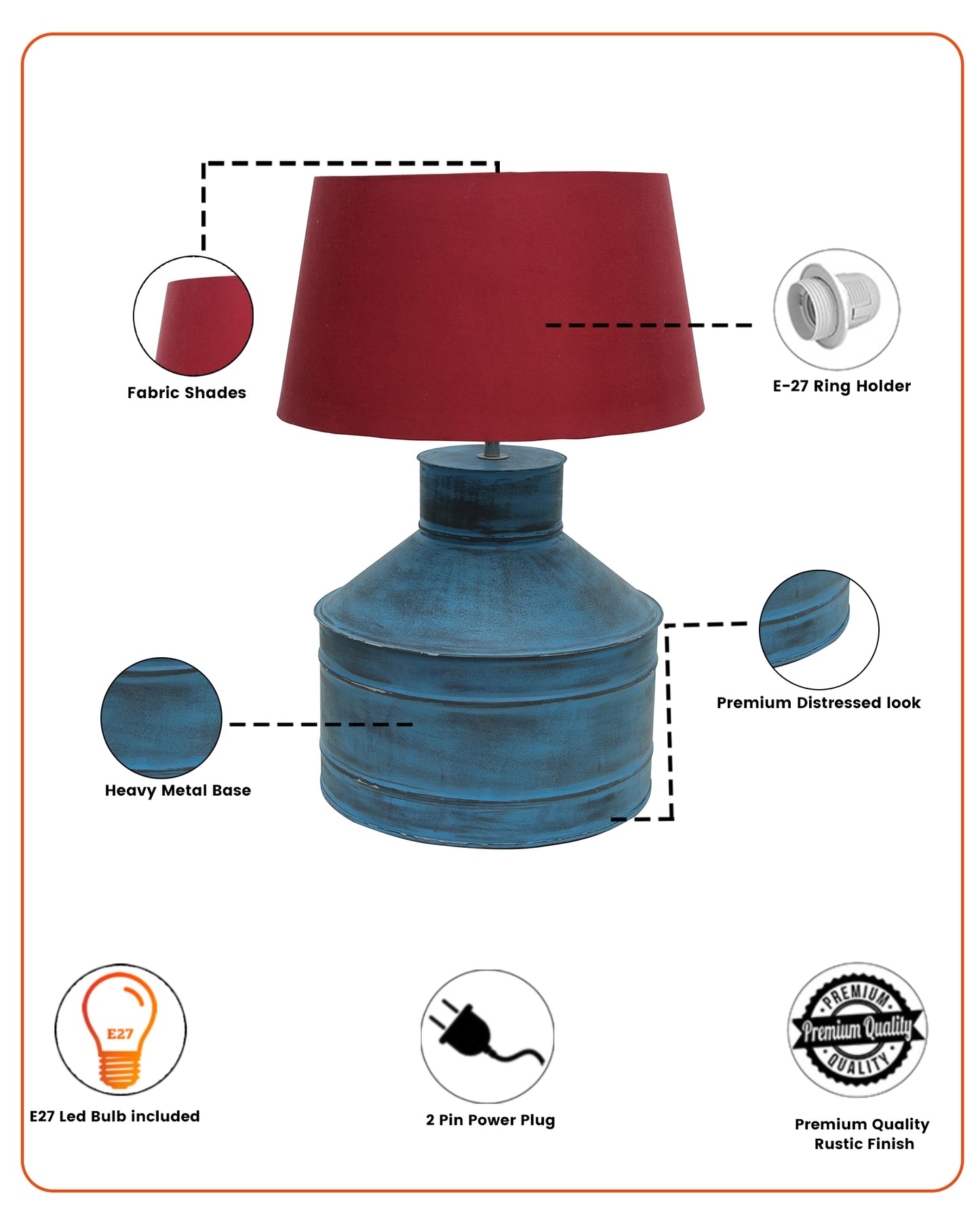 Rustic Milk Gagar Table Lamp with drum shade, Rustic Algae