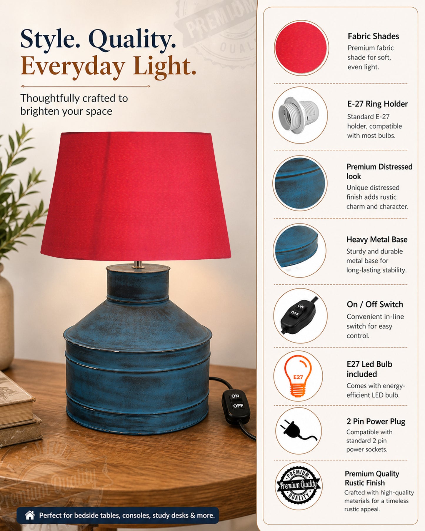 Rustic Milk Gagar Table Lamp with drum shade, Rustic Algae