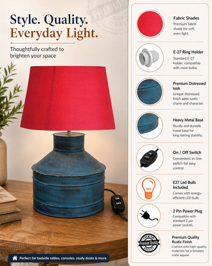 Rustic Milk Gagar Table Lamp with drum shade, Rustic Algae