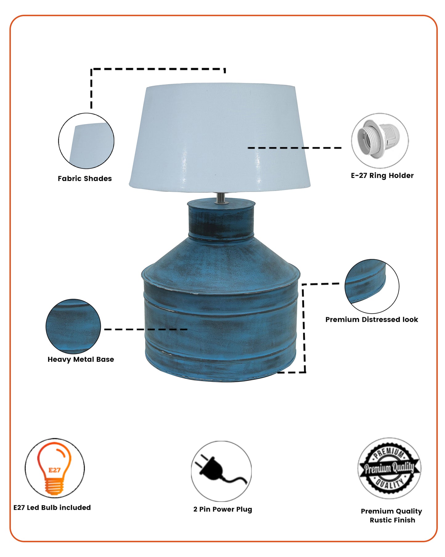 Rustic Milk Gagar Table Lamp with drum shade, Rustic Algae