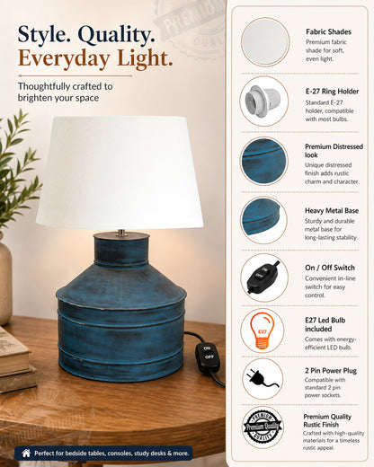 Rustic Milk Gagar Table Lamp with drum shade, Rustic Algae