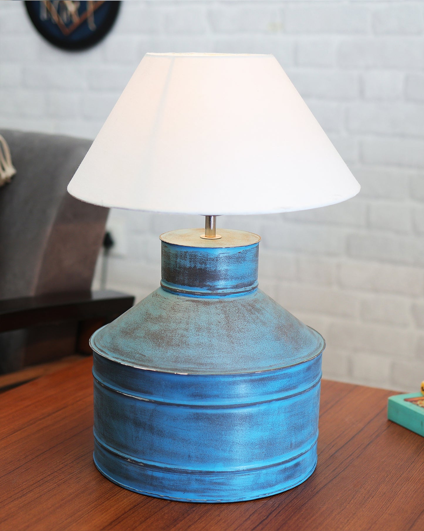 Rustic Milk Gagar Table Lamp with cone shade, Rustic Algae
