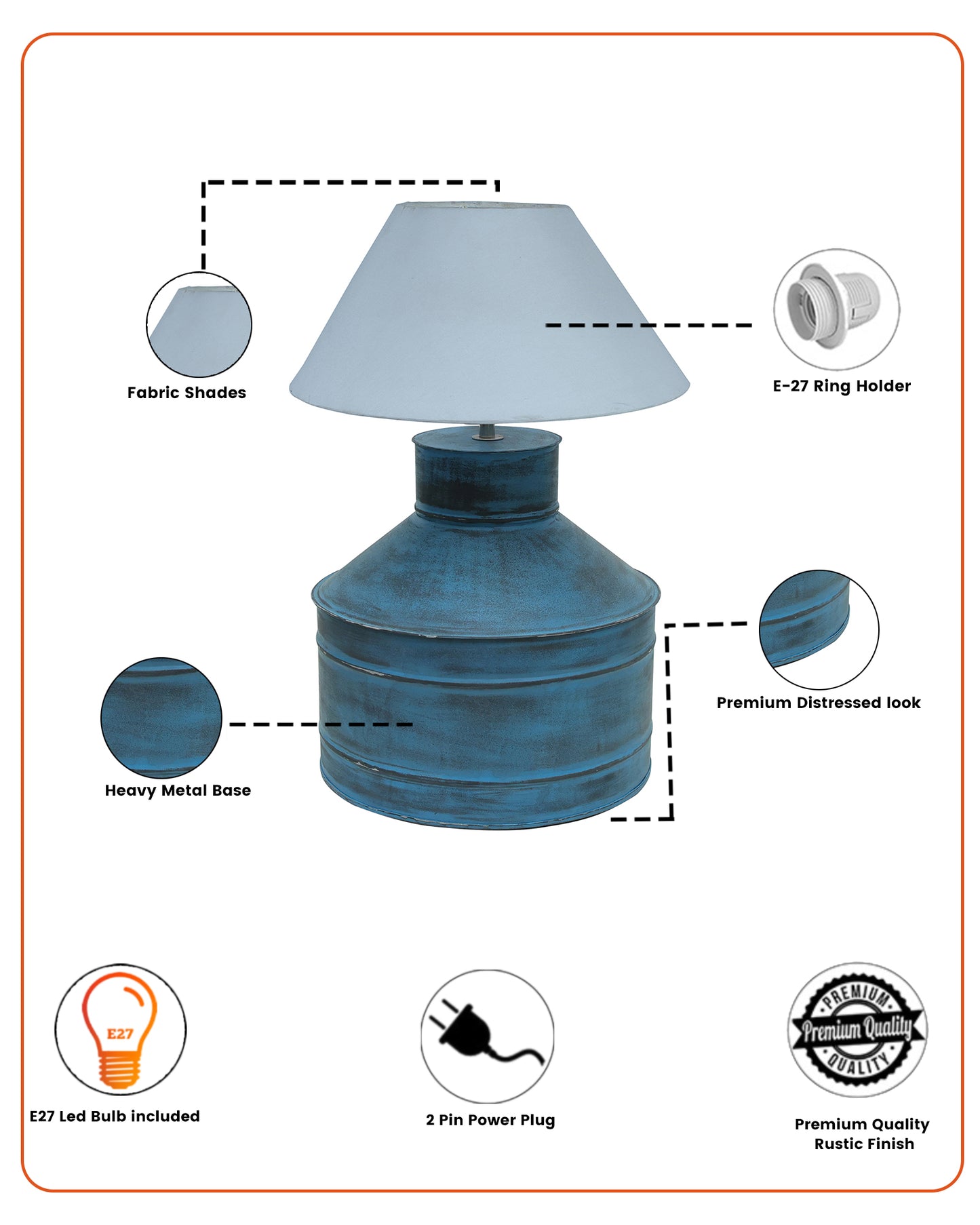 Rustic Milk Gagar Table Lamp with cone shade, Rustic Algae