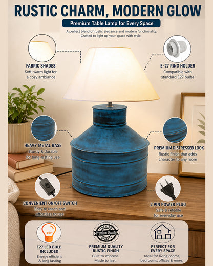 Rustic Milk Gagar Table Lamp with cone shade, Rustic Algae