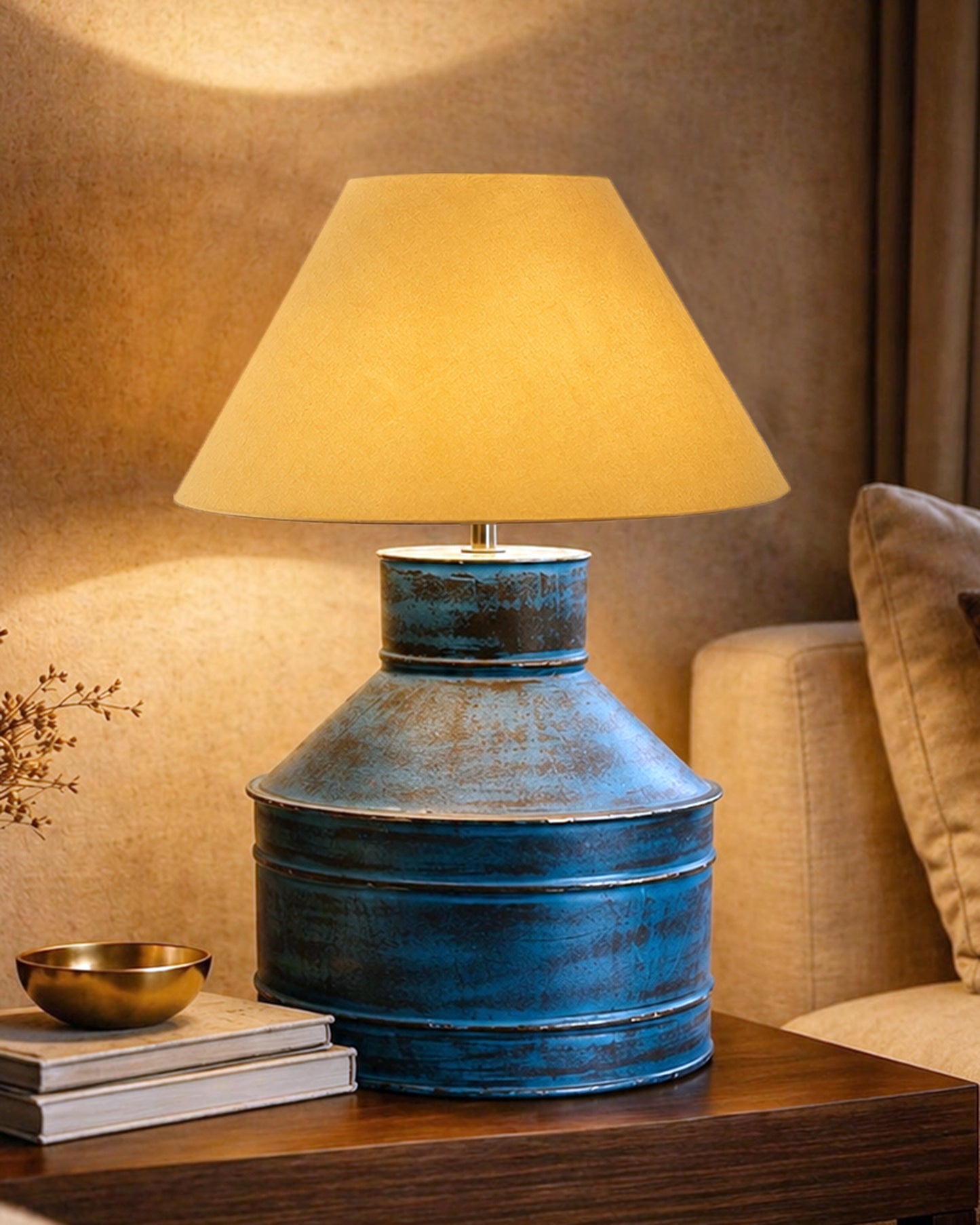 Rustic Milk Gagar Table Lamp with cone shade, Rustic Algae