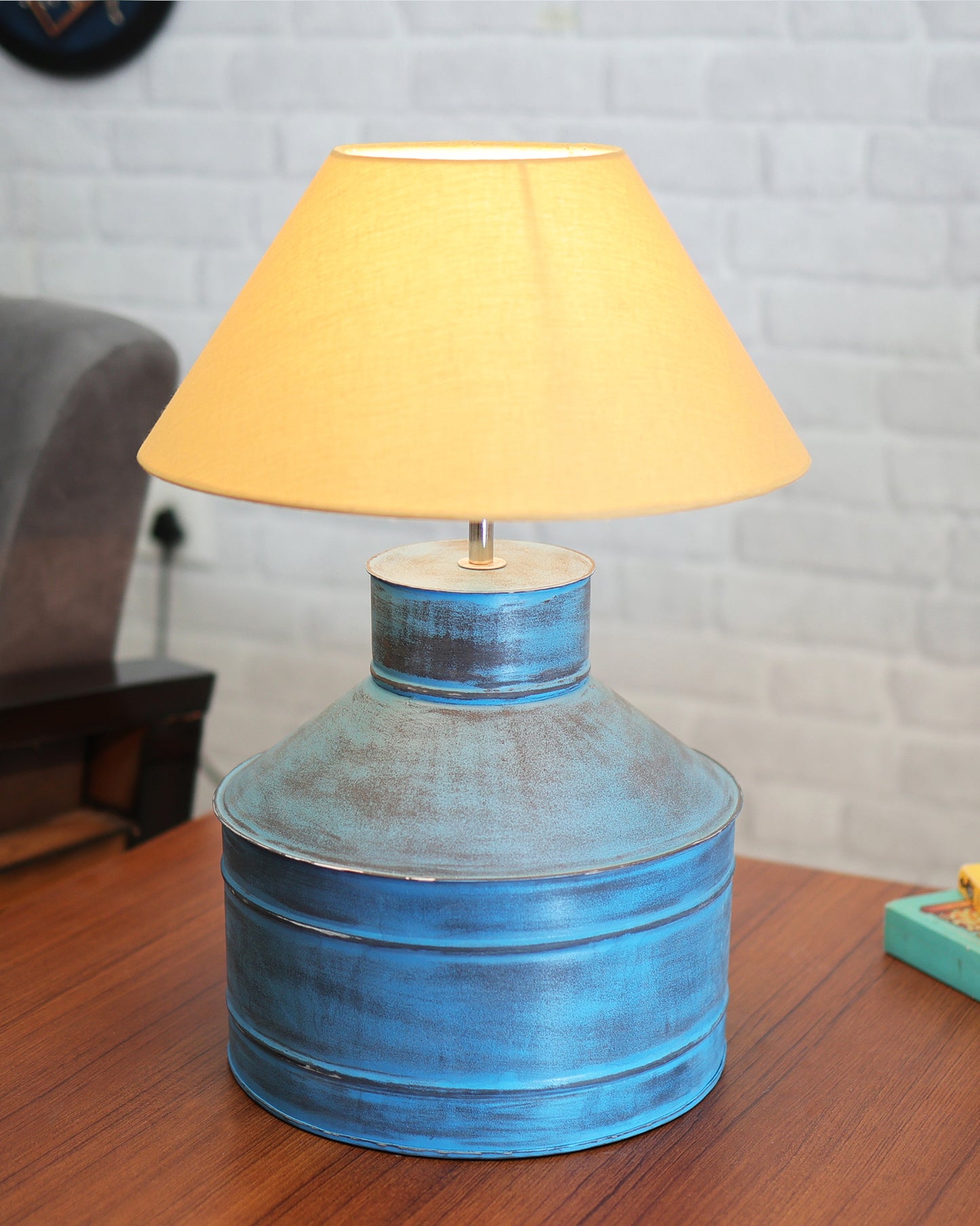 Rustic Milk Gagar Table Lamp with cone shade, Rustic Algae