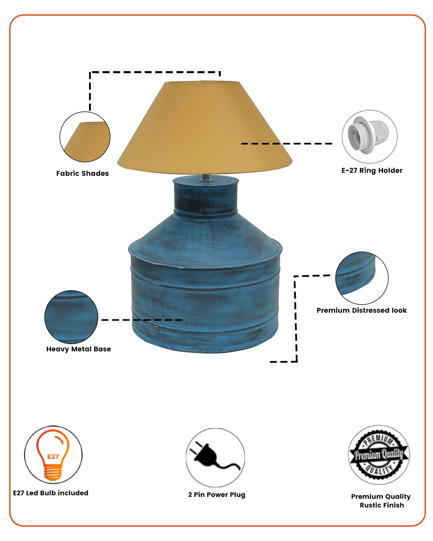 Rustic Milk Gagar Table Lamp with cone shade, Rustic Algae