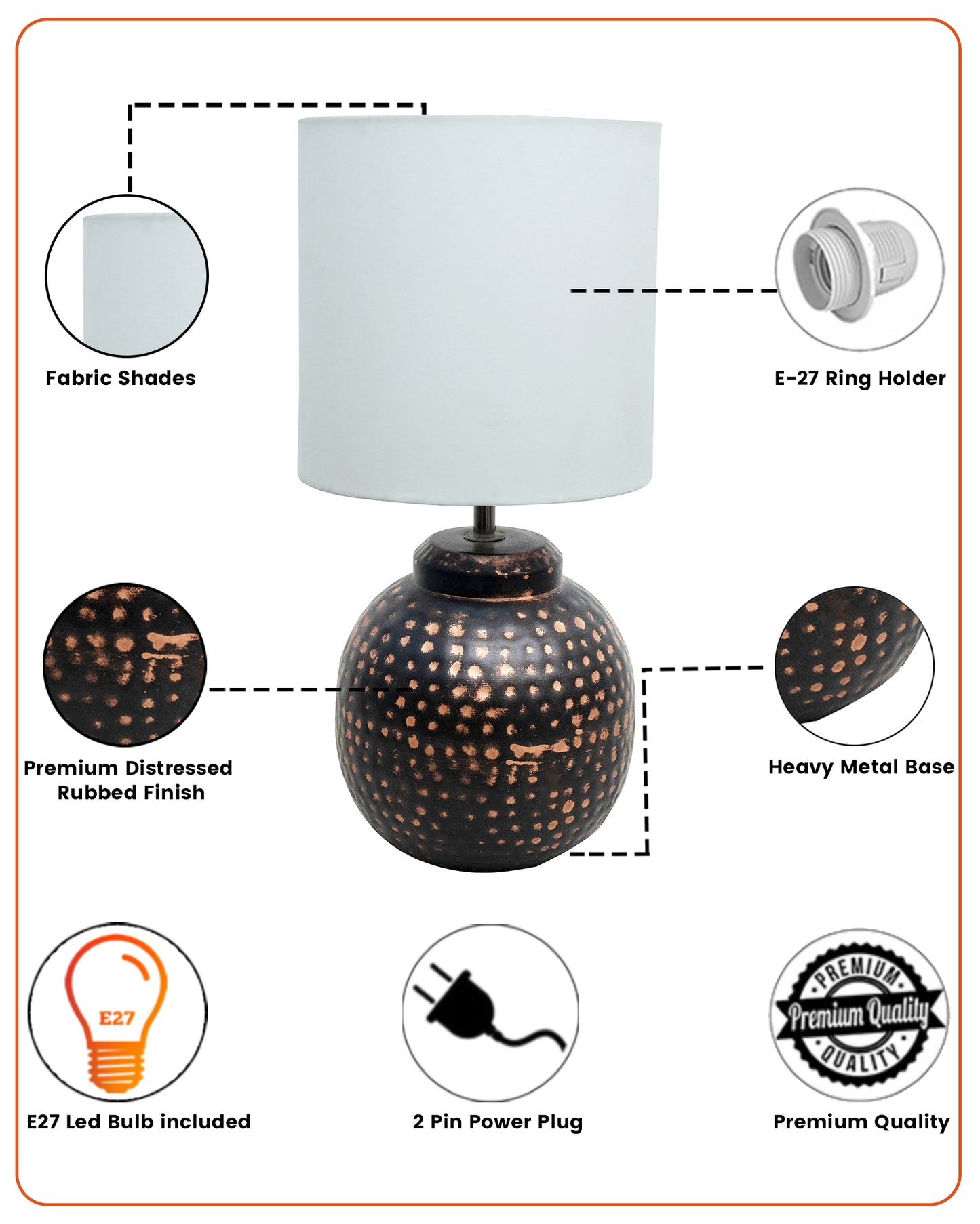 Ginger Jar Antique Table Lamp Hammered Oil-Rubbed Bronze Metal for Living Room Family Bedroom