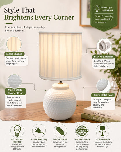 Ginger Jar Antique Table Lamp Hammered Matt White Metal for Living Room Family Bedroom