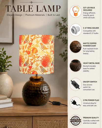 Ginger Jar Antique Table Lamp Hammered Antique Copper Metal for Living Room Family Bedroom