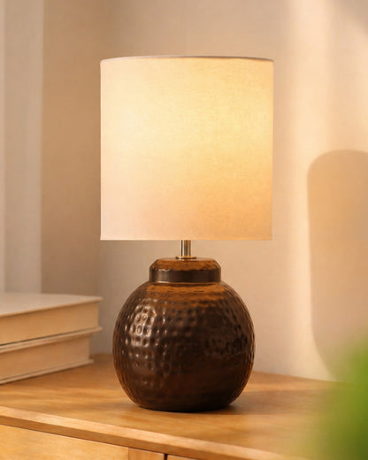Ginger Jar Antique Table Lamp Hammered Antique Copper Metal for Living Room Family Bedroom