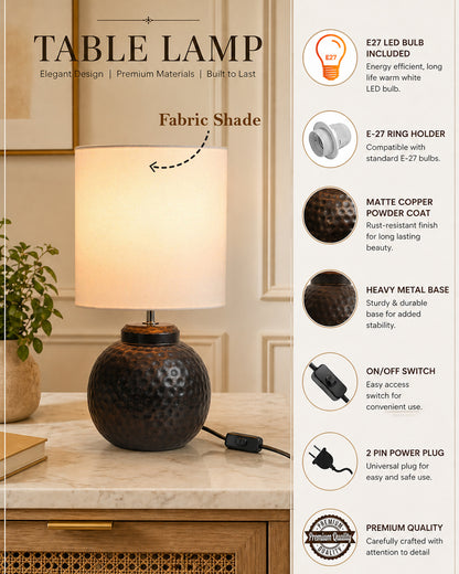 Ginger Jar Antique Table Lamp Hammered Antique Copper Metal for Living Room Family Bedroom