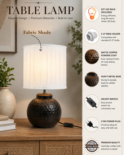 Ginger Jar Antique Table Lamp Hammered Antique Copper Metal for Living Room Family Bedroom