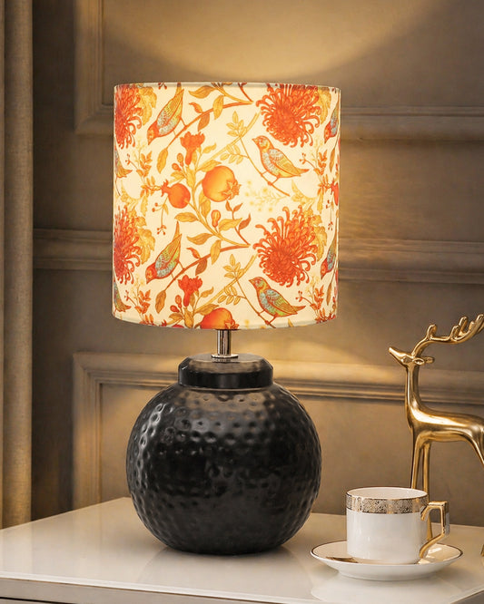 Ginger Jar Antique Table Lamp Hammered Matt Black Metal for Living Room Family Bedroom