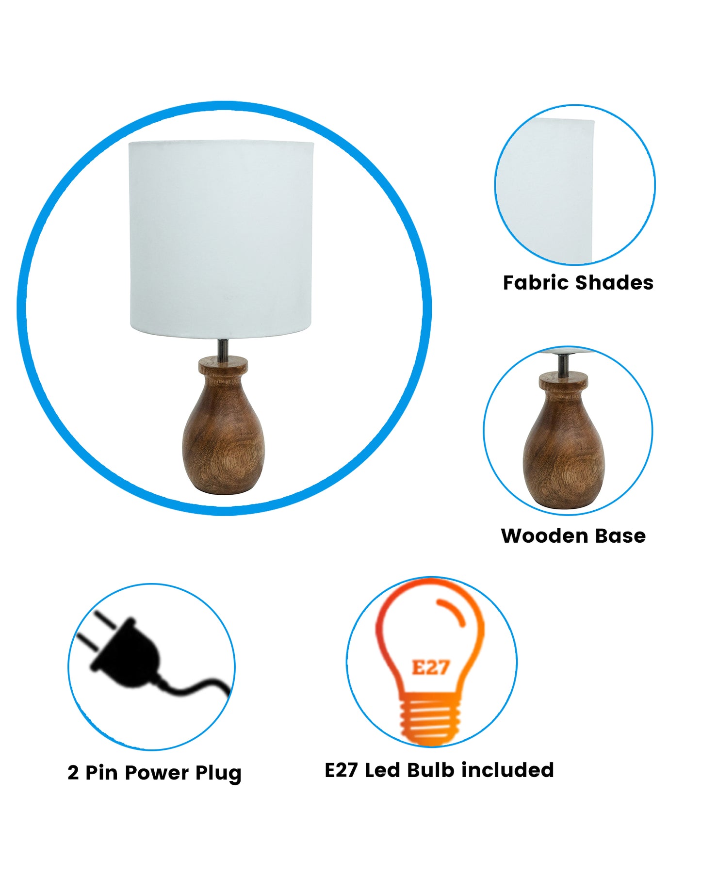 Dovel Pot Modern Table Lamp, Wooden Base Modern Fabric Lampshade for Home Office Cafe Restaurant, Dovel Pot