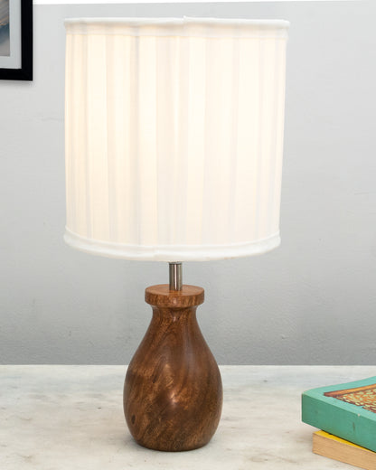 Dovel Pot Modern Table Lamp, Wooden Base Modern Fabric Lampshade for Home Office Cafe Restaurant, Dovel Pot