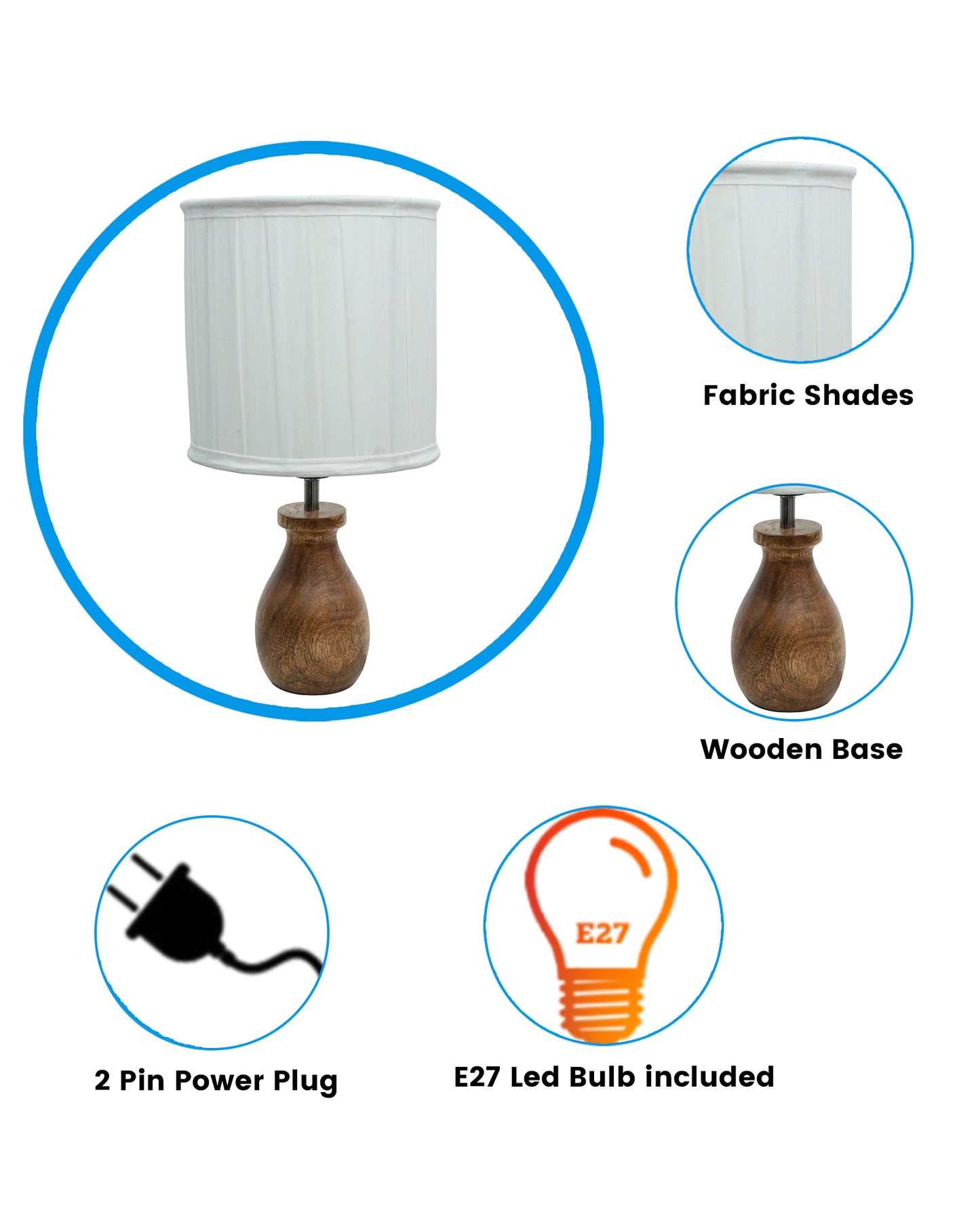 Dovel Pot Modern Table Lamp, Wooden Base Modern Fabric Lampshade for Home Office Cafe Restaurant, Dovel Pot