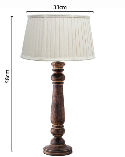 Floral Carved Black Wood Table Lamp With Empire Pleated Shade