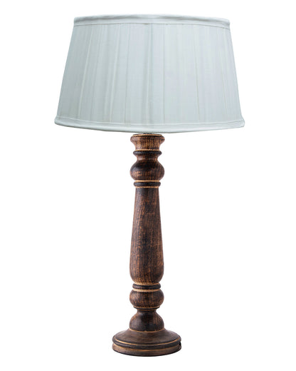 Floral Carved Black Wood Table Lamp With Empire Pleated Shade