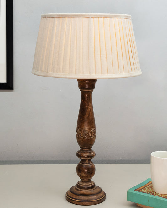 Mable Antique Wooden Table Lamp with Empire Pleated Shade