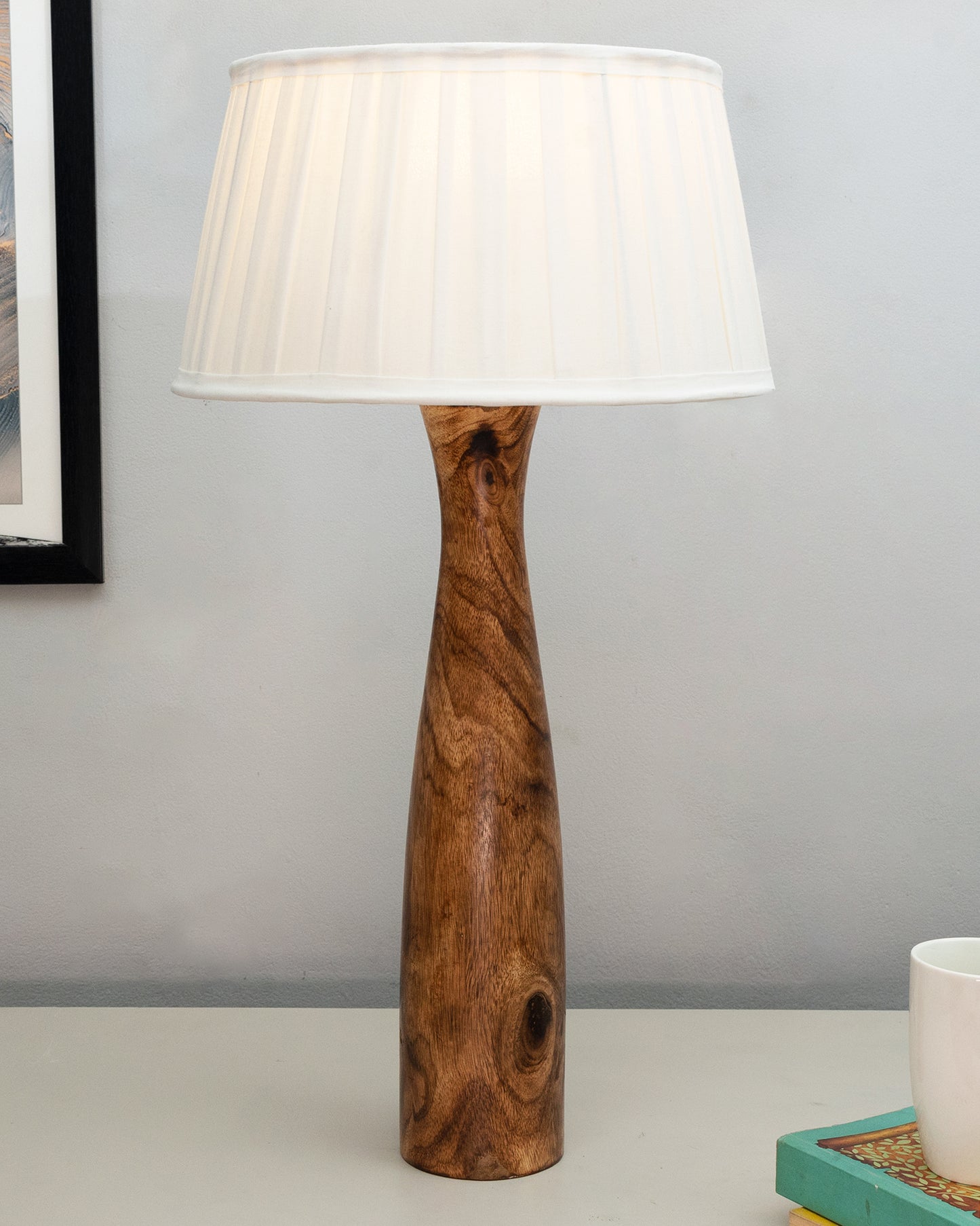 Antique Solid Timber Turned table lamp with Empire Pleated Shade