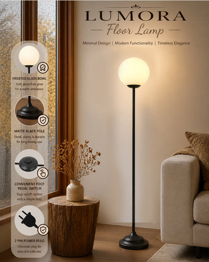 Homesake® Floor Lamp Standing Lamp | On/Off Foot Switch | Tall Modern Floor Lamp for Living Room | Bedrooms | Corner Lamp for Living Room | Office | Farmhouse | (Matt Black)