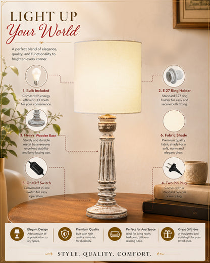 Traditional Country Cottage Table Lamp Antique White Athens Desk Lamp for Bedroom Living Room