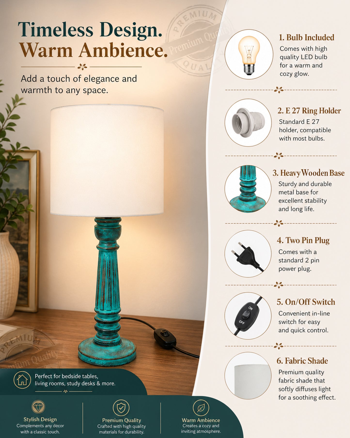 Traditional Country Cottage Table Lamp Antique Algae Athens Desk Lamp for Bedroom Living Room