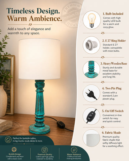 Traditional Country Cottage Table Lamp Antique Algae Athens Desk Lamp for Bedroom Living Room