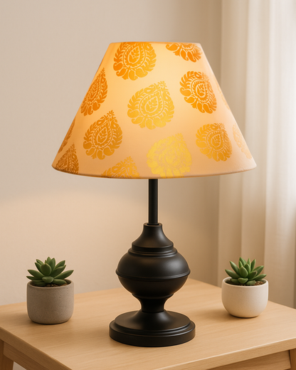 Black Metal Urn Table Lamp with Fabric Shade, B22 holder Nightstand Lamp