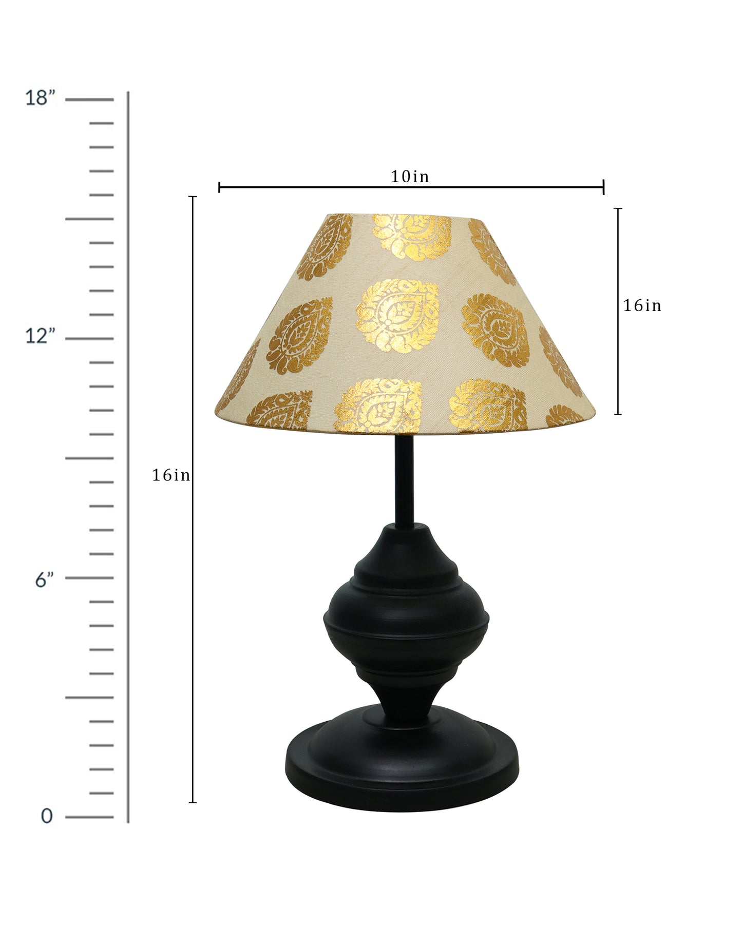 Black Metal Urn Table Lamp with Fabric Shade, B22 holder Nightstand Lamp