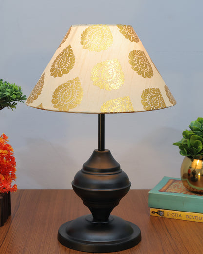 Black Metal Urn Table Lamp with Fabric Shade, B22 holder Nightstand Lamp