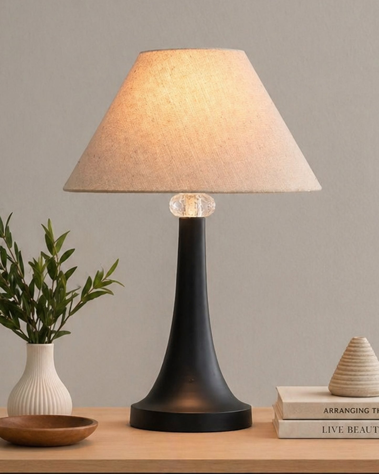 Black Metal Cone Table Lamp with Fabric Shade, B22 holder Nightstand Lamp
