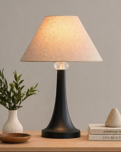 Black Metal Cone Table Lamp with Fabric Shade, B22 holder Nightstand Lamp