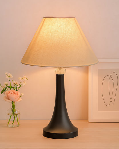 Black Metal Cone Table Lamp with Fabric Shade, B22 holder Nightstand Lamp