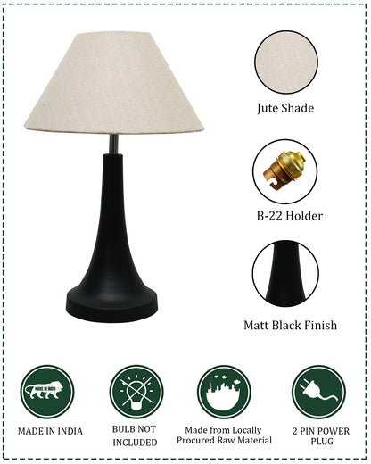 Black Metal Cone Table Lamp with Fabric Shade, B22 holder Nightstand Lamp