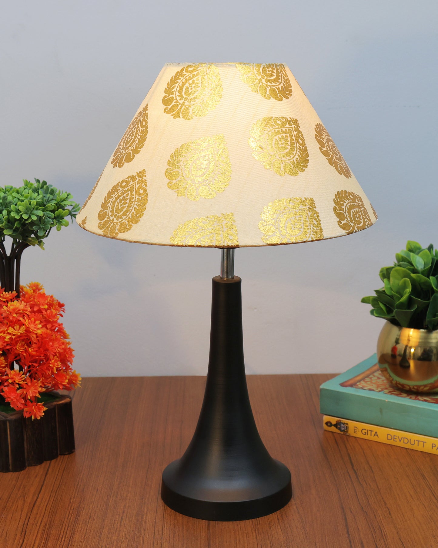 Black Metal Cone Table Lamp with Fabric Shade, B22 holder Nightstand Lamp