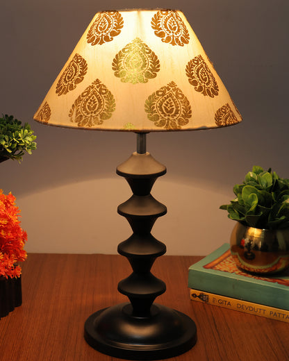 Black Metal Table Lamp with Fabric Shade, B22 holder, Pillar