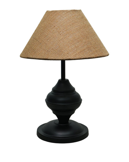 Black Metal Urn Table Lamp with Fabric Shade, B22 holder Nightstand Lamp