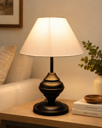 Black Metal Table Lamp | for Living Room | Modern Bedside Light with Pleated Shade | Decorative Night Lamp for Bedroom, Study, Office | Home Decor Lighting, E27 holder, Urn